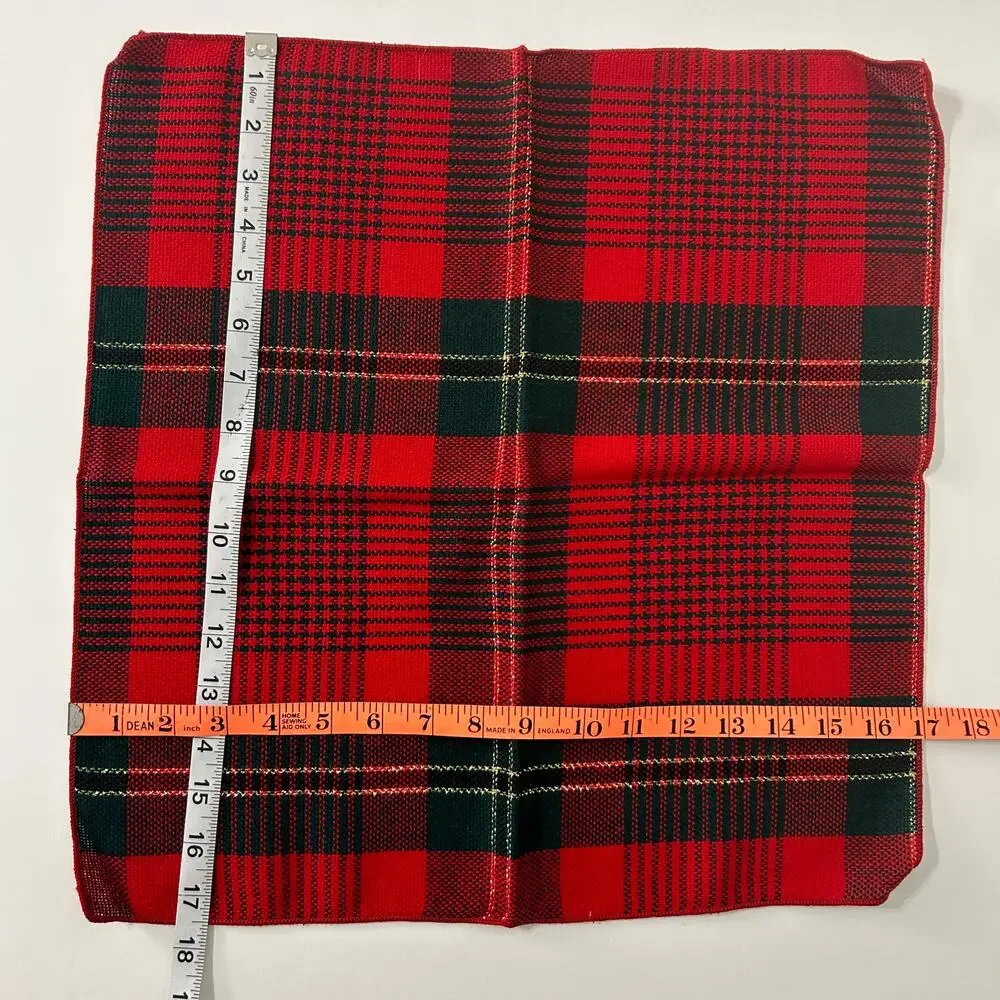 Vintage Red Green Plaid Table Runner & 5 Napkins Set Tartan Christmas Decor